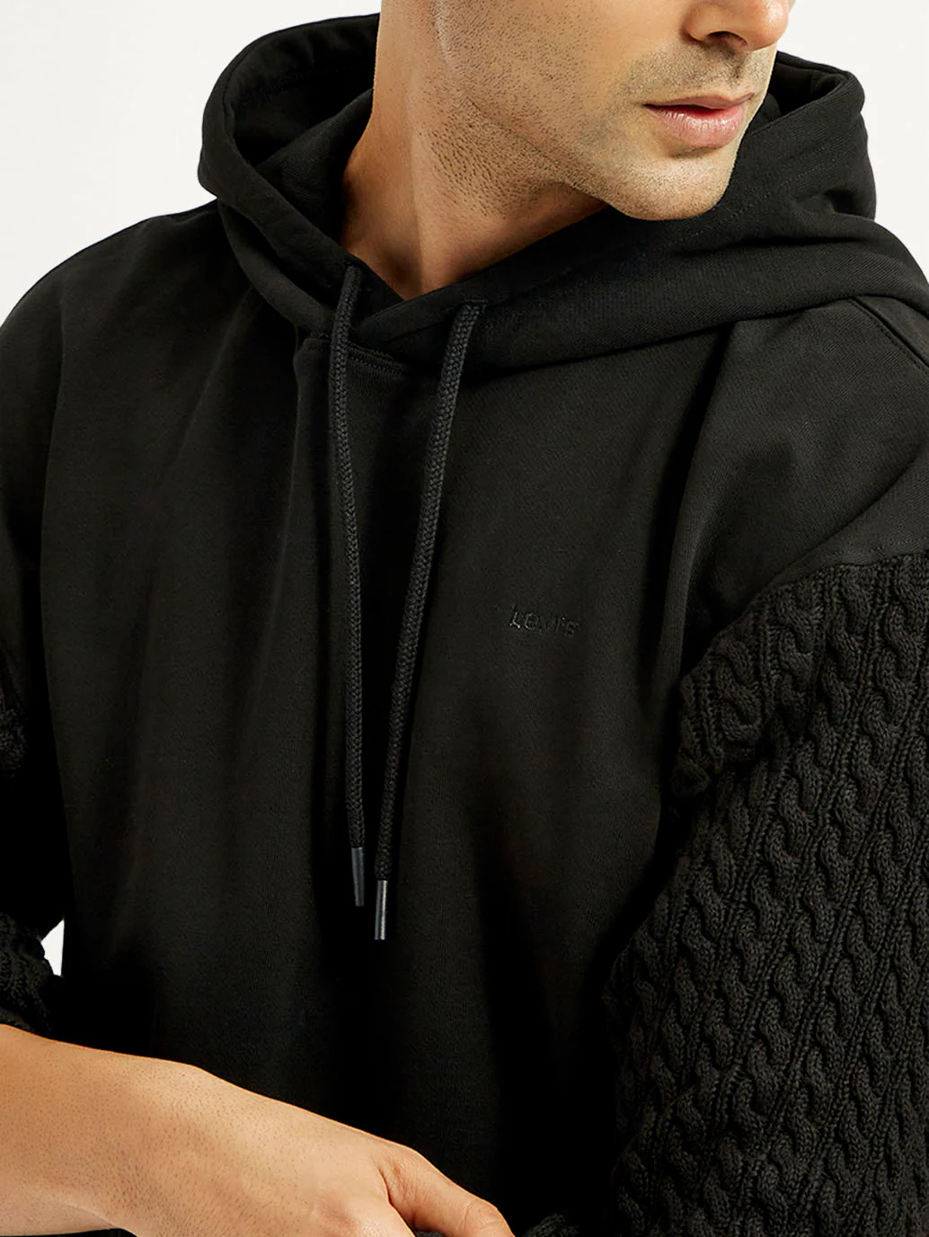 Men's Knitted Black Hooded Sweatshirt - Image 4