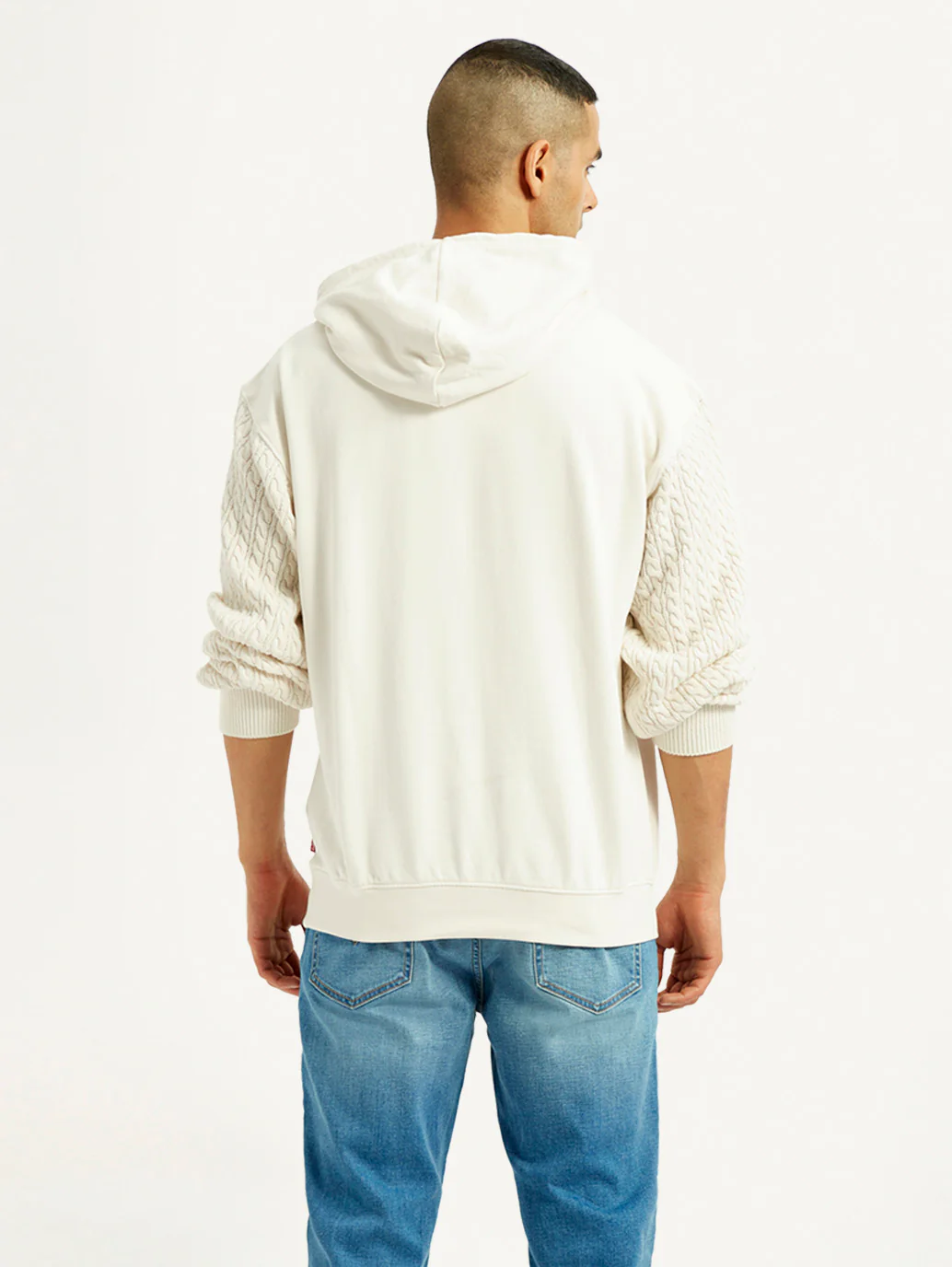 Men's Knitted Off White Hooded Sweatshirt - Image 3
