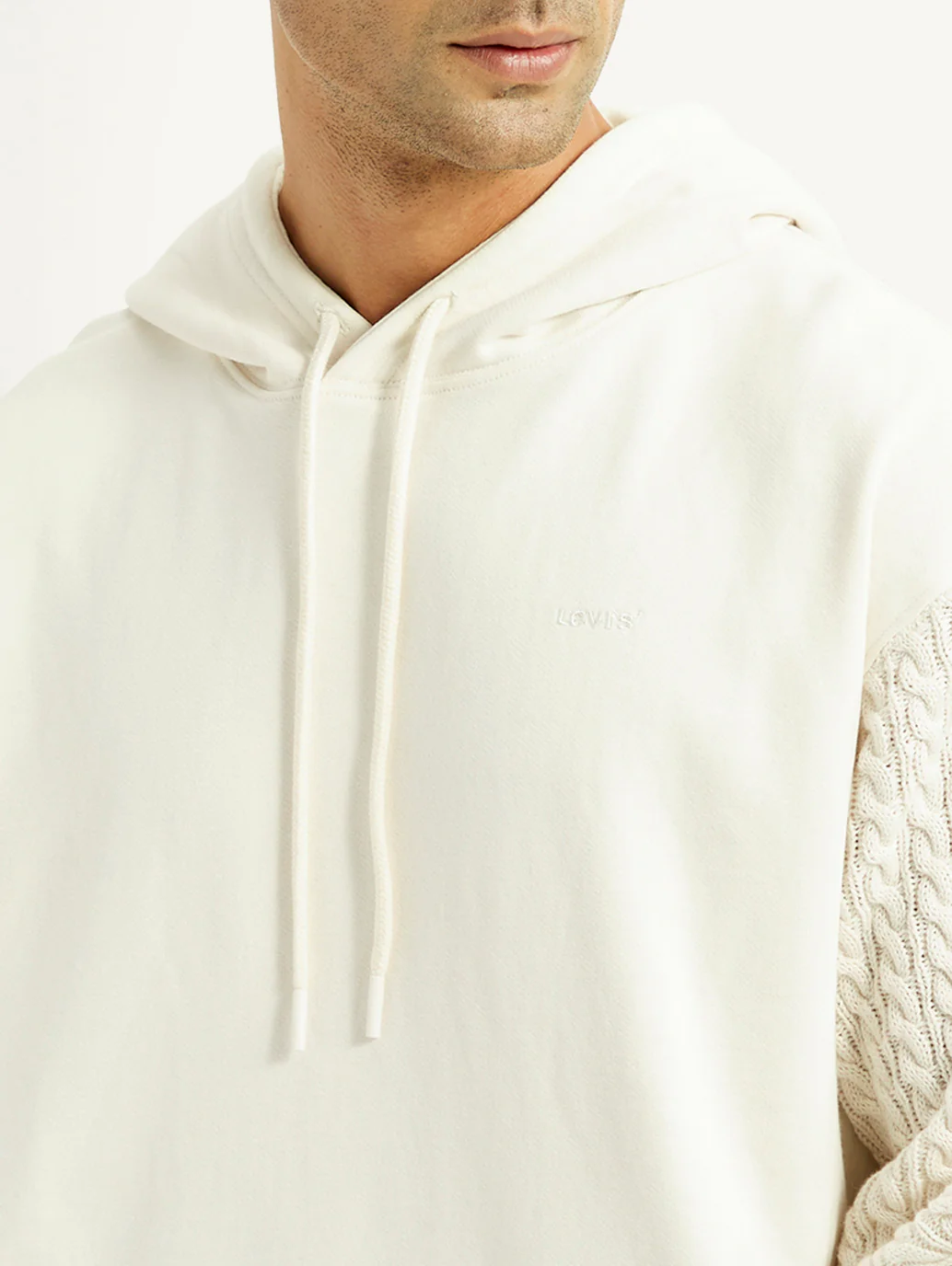 Men's Knitted Off White Hooded Sweatshirt - Image 4