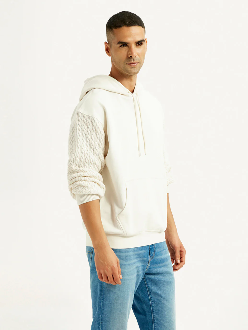 Men's Knitted Off White Hooded Sweatshirt - Image 5