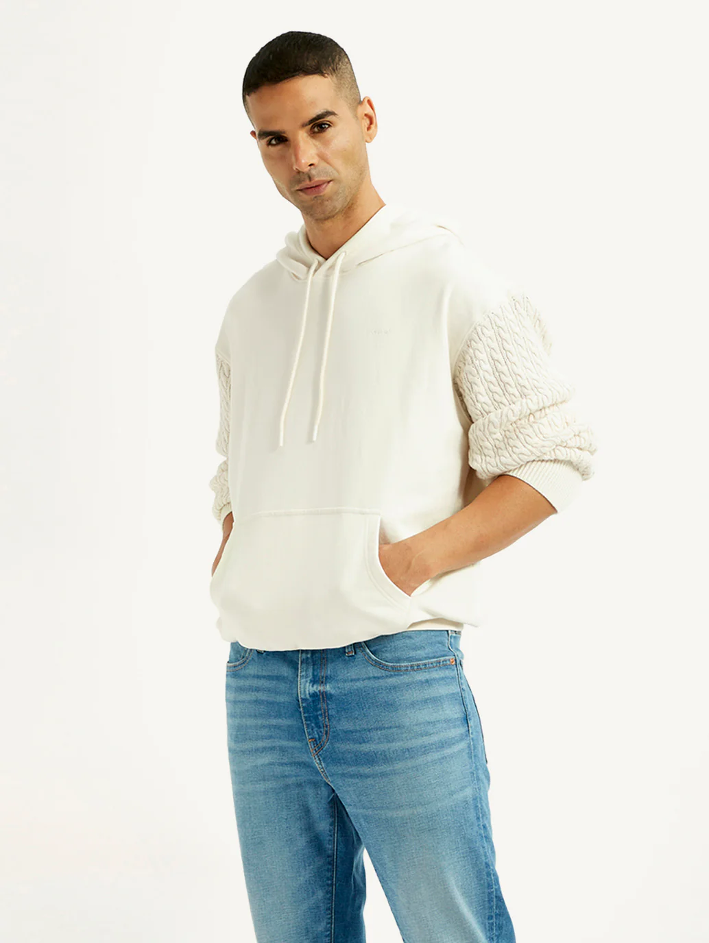 Men's Knitted Off White Hooded Sweatshirt - Image 6