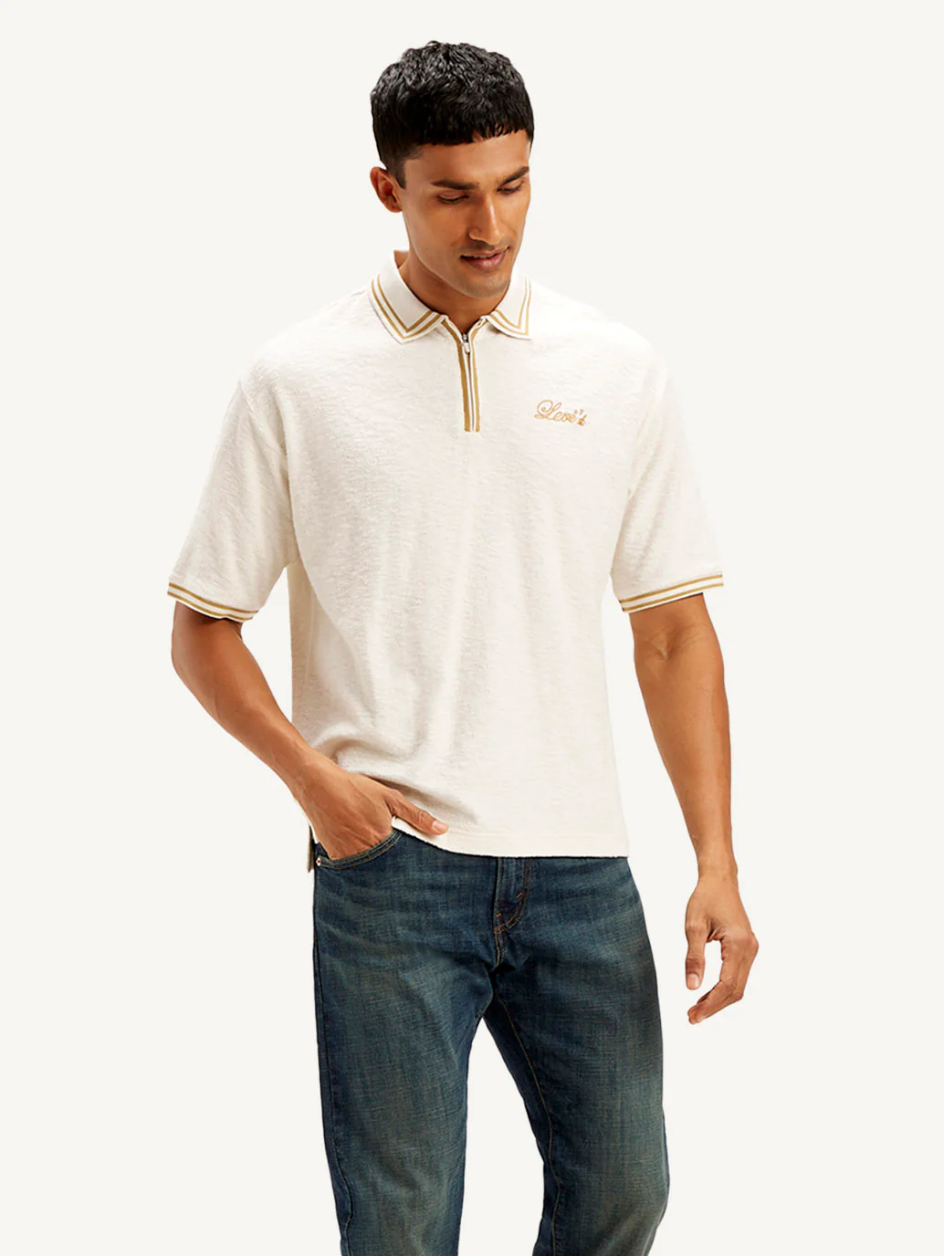 Men's Knitted Off-White Polo T-shirt