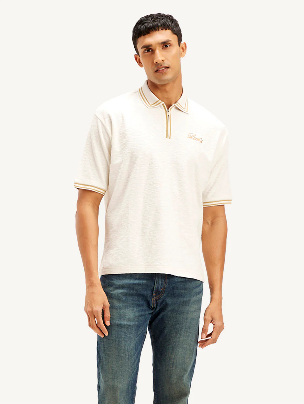 Men's Knitted Off-White Polo T-shirt - Image 2