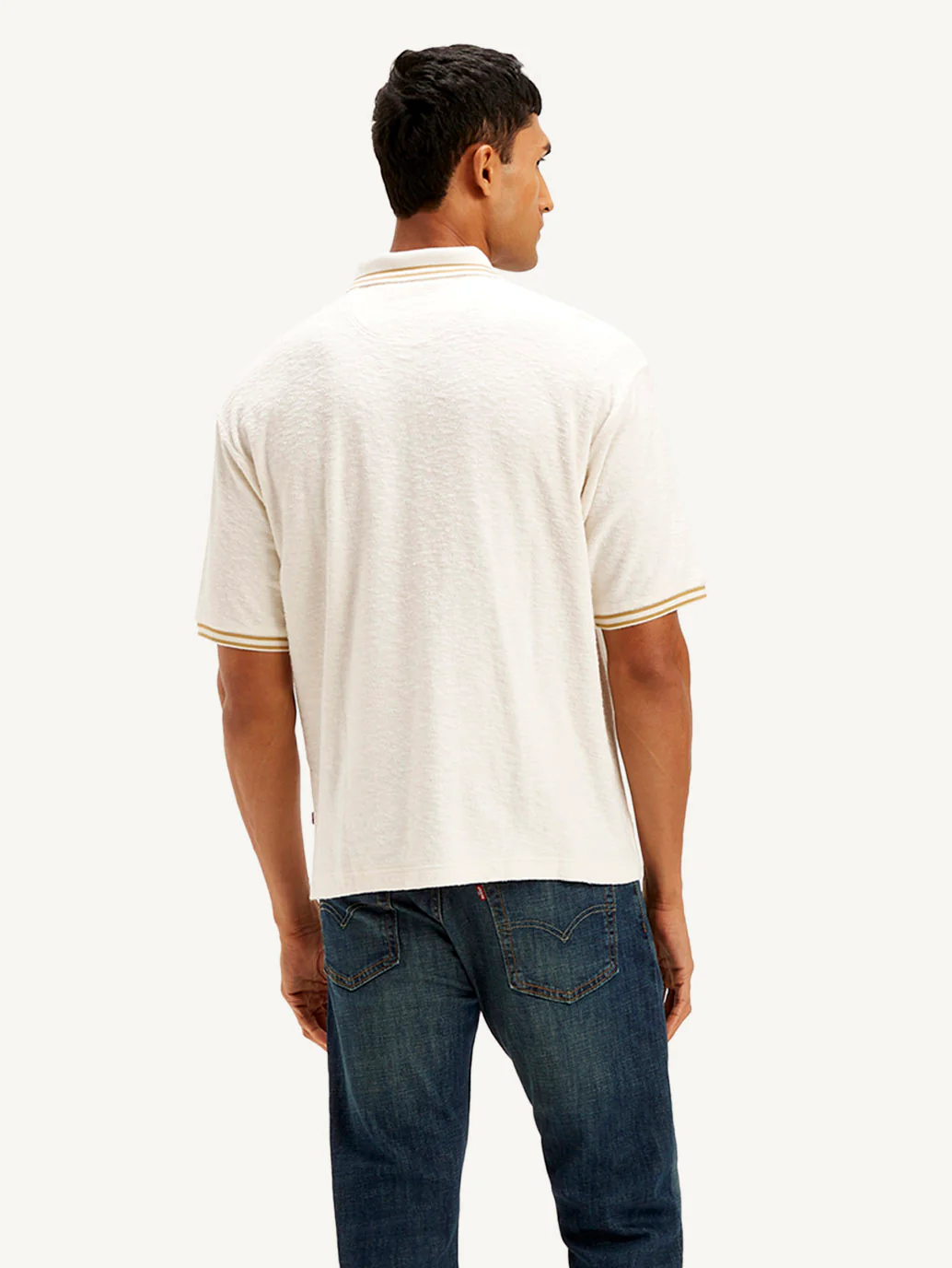 Men's Knitted Off-White Polo T-shirt - Image 3
