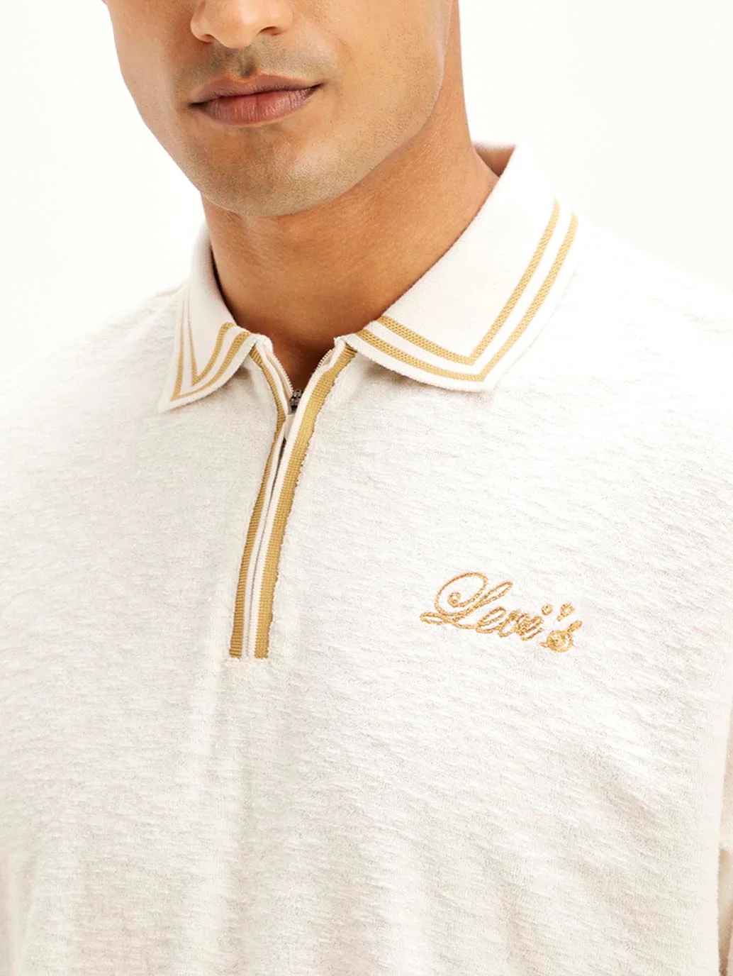 Men's Knitted Off-White Polo T-shirt - Image 4