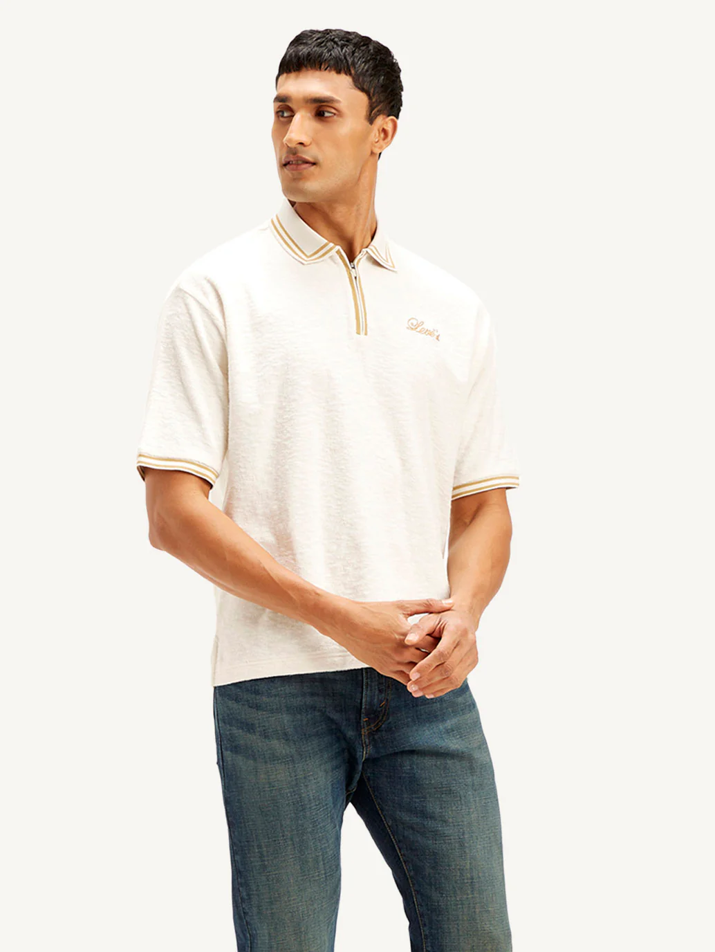 Men's Knitted Off-White Polo T-shirt - Image 5