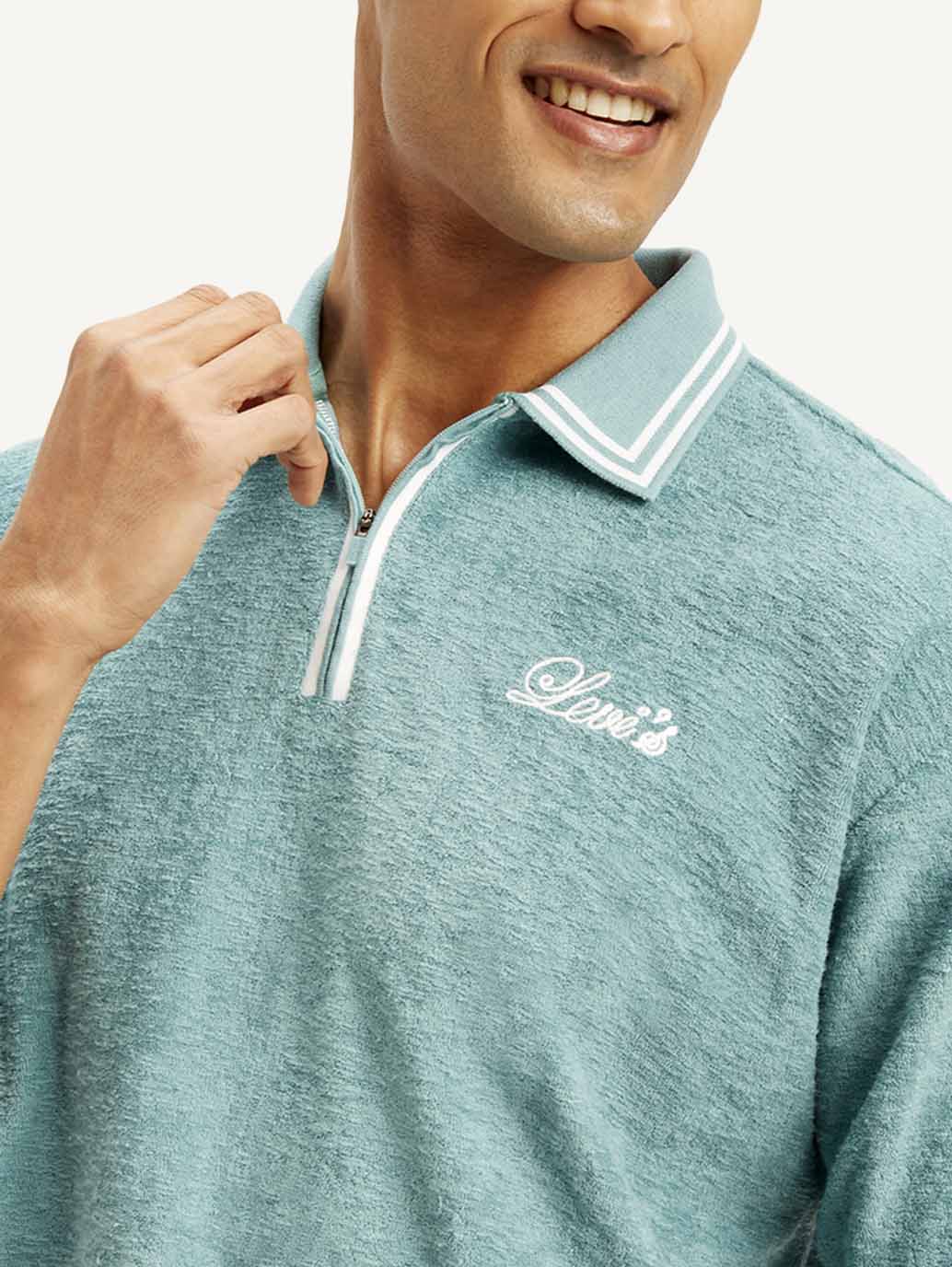 Men's Knitted Teal Polo T-shirt - Image 4