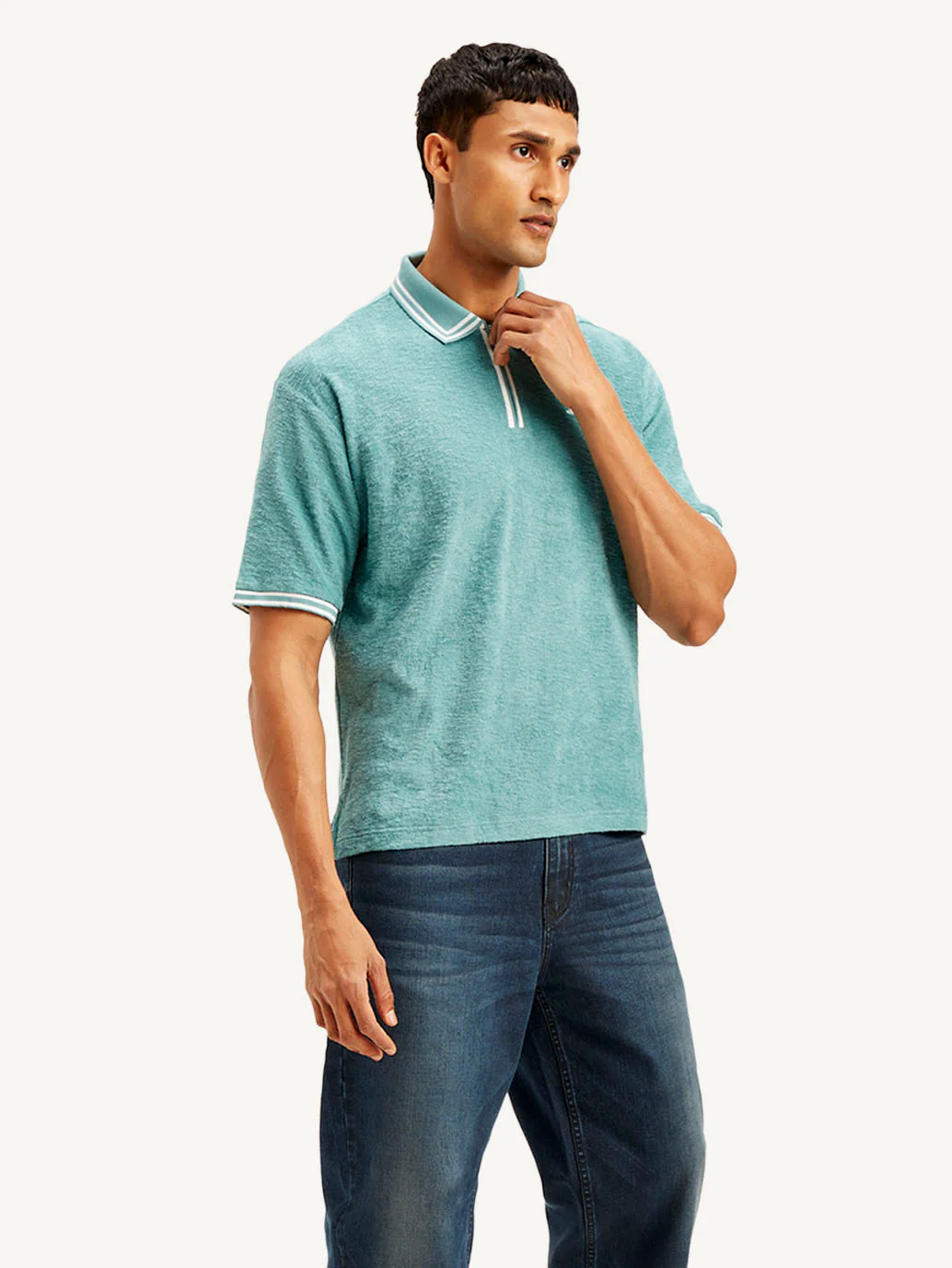 Men's Knitted Teal Polo T-shirt - Image 5