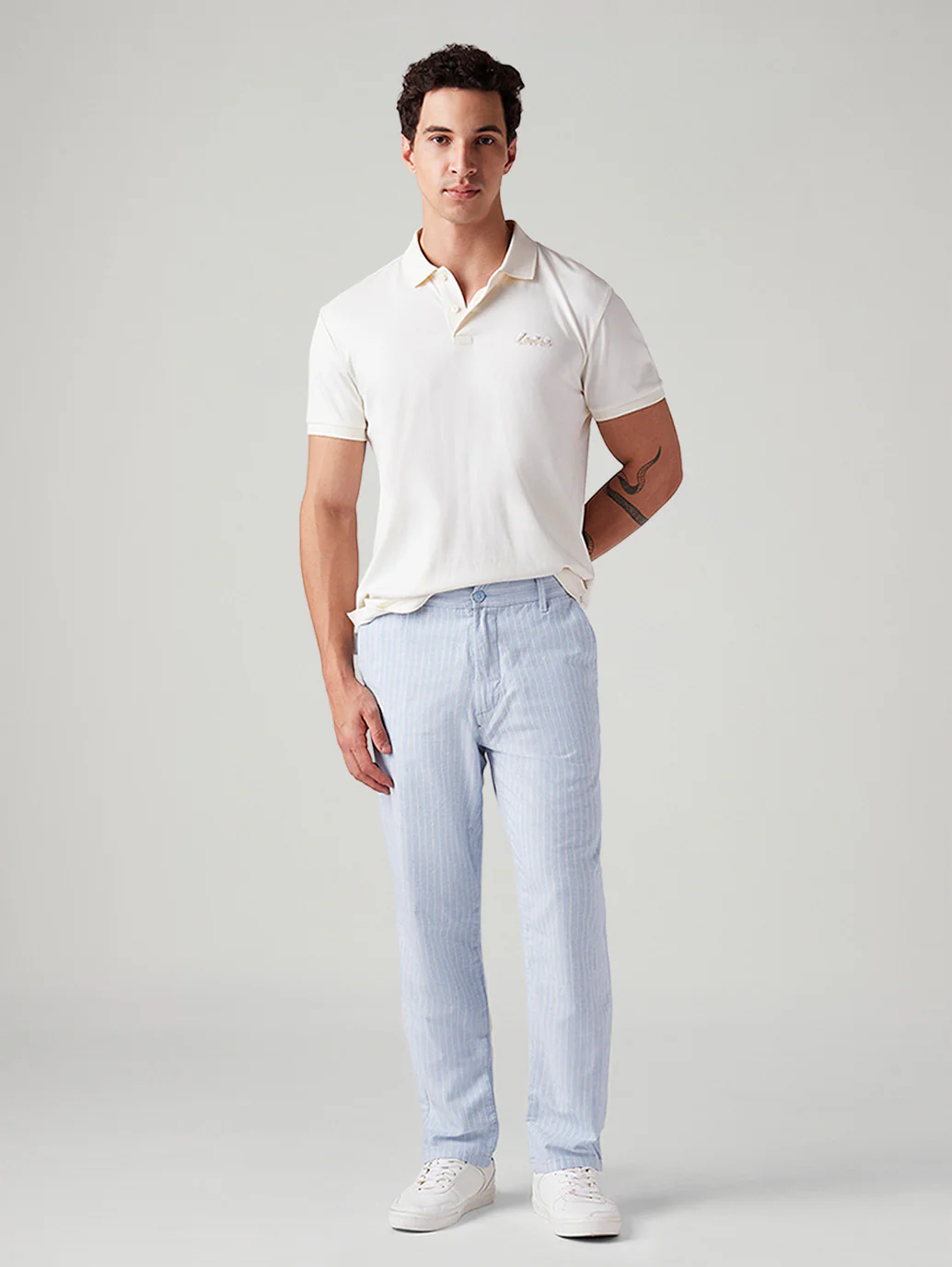 Men's Light Blue Authentic Relaxed Straight Fit Mid Rise Chinos