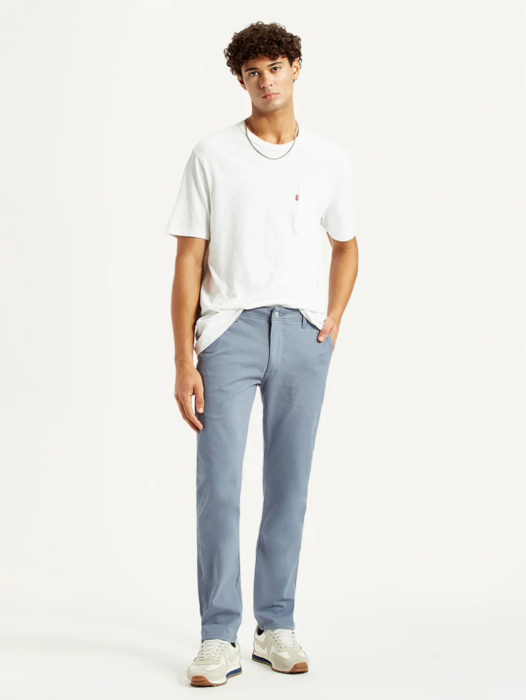Men's Light Blue Slim Fit Mid Rise Chinos