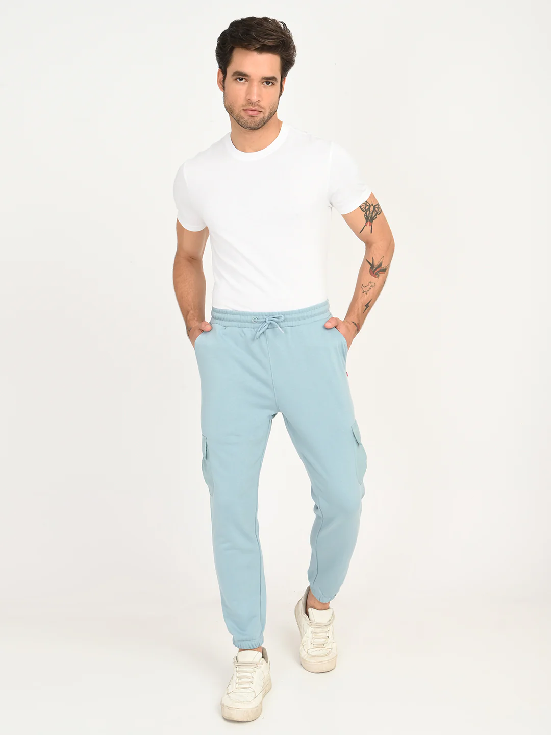 Men's Light Blue Solid Joggers - Image 7
