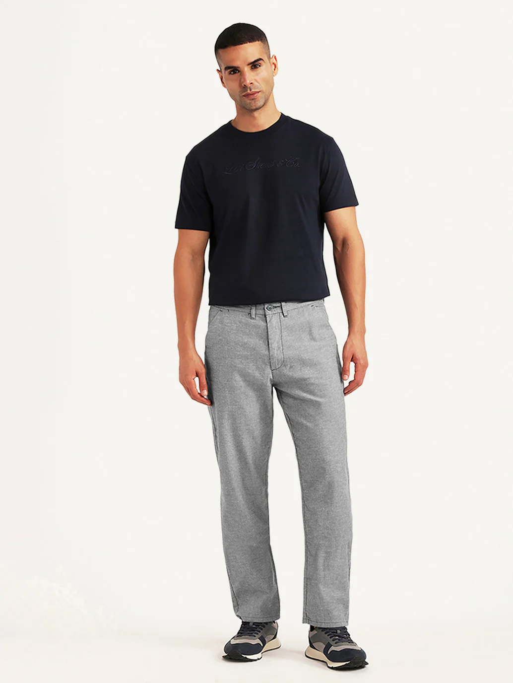 Men's Light Grey Relaxed Fit Linen Chinos - Image 2