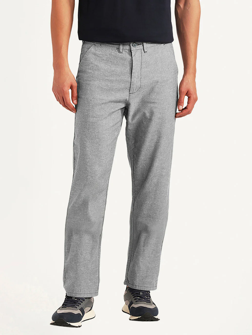 Men's Light Grey Relaxed Fit Linen Chinos - Image 3