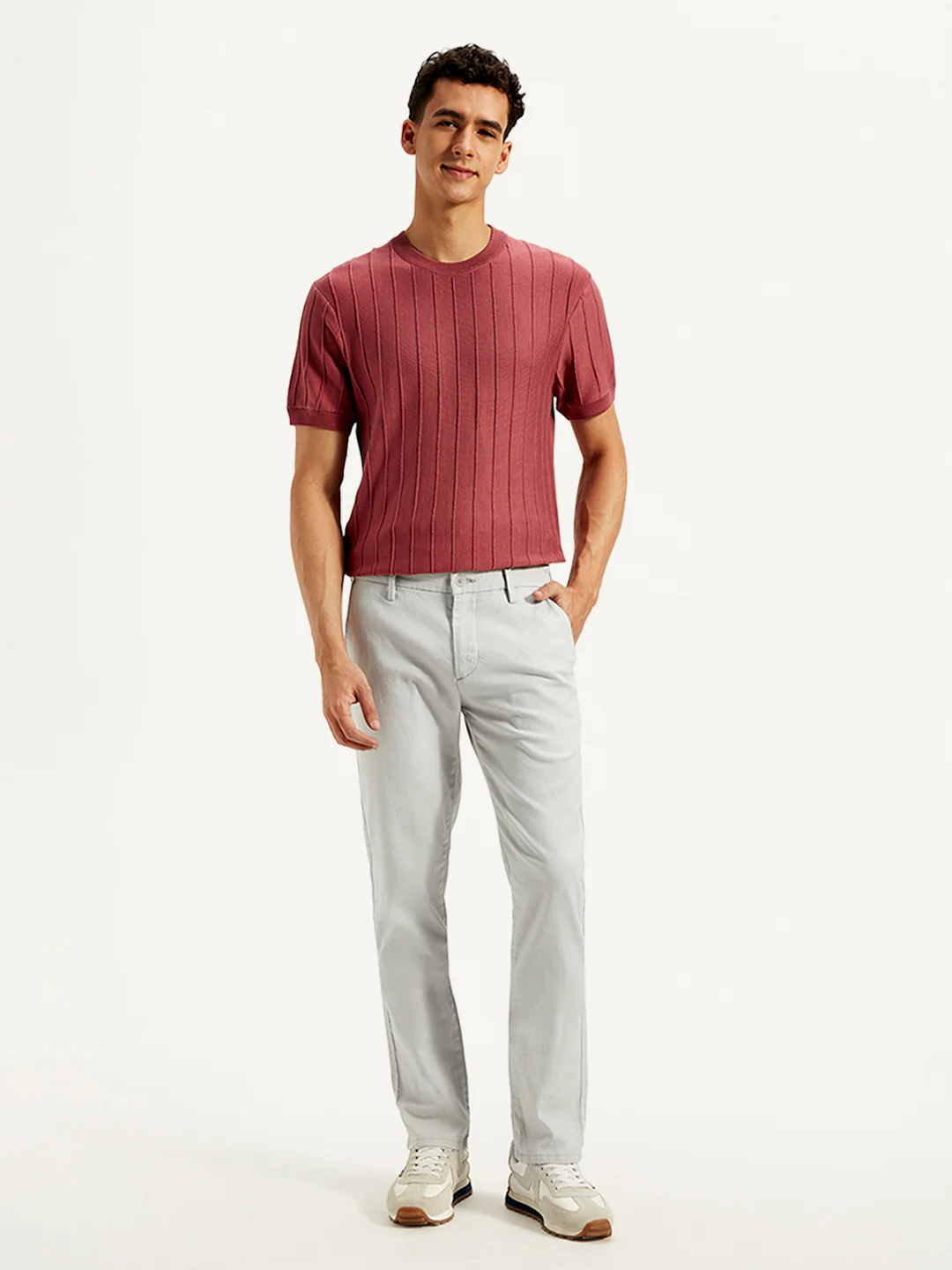 Men's Redloop Light-Grey Slim Fit Linen Chinos - Image 2