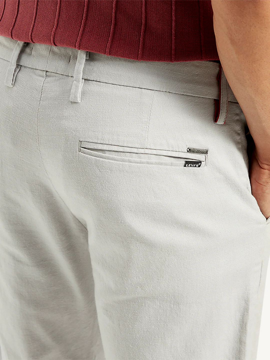 Men's Redloop Light-Grey Slim Fit Linen Chinos - Image 5