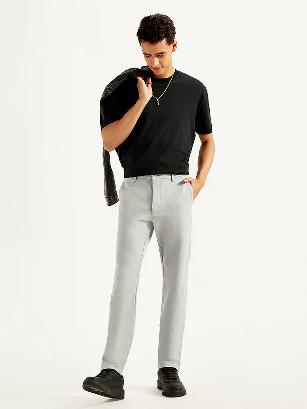 Men's Grey Slim Fit Tech Pants Chinos - Image 4