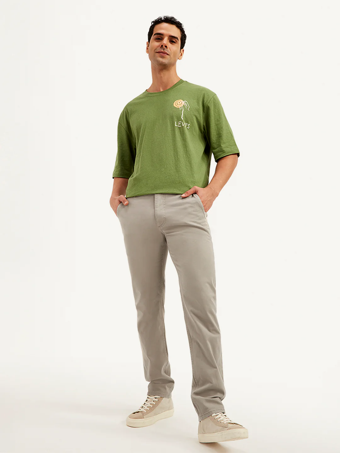 Men's Light-Grey Slim Fit Chinos