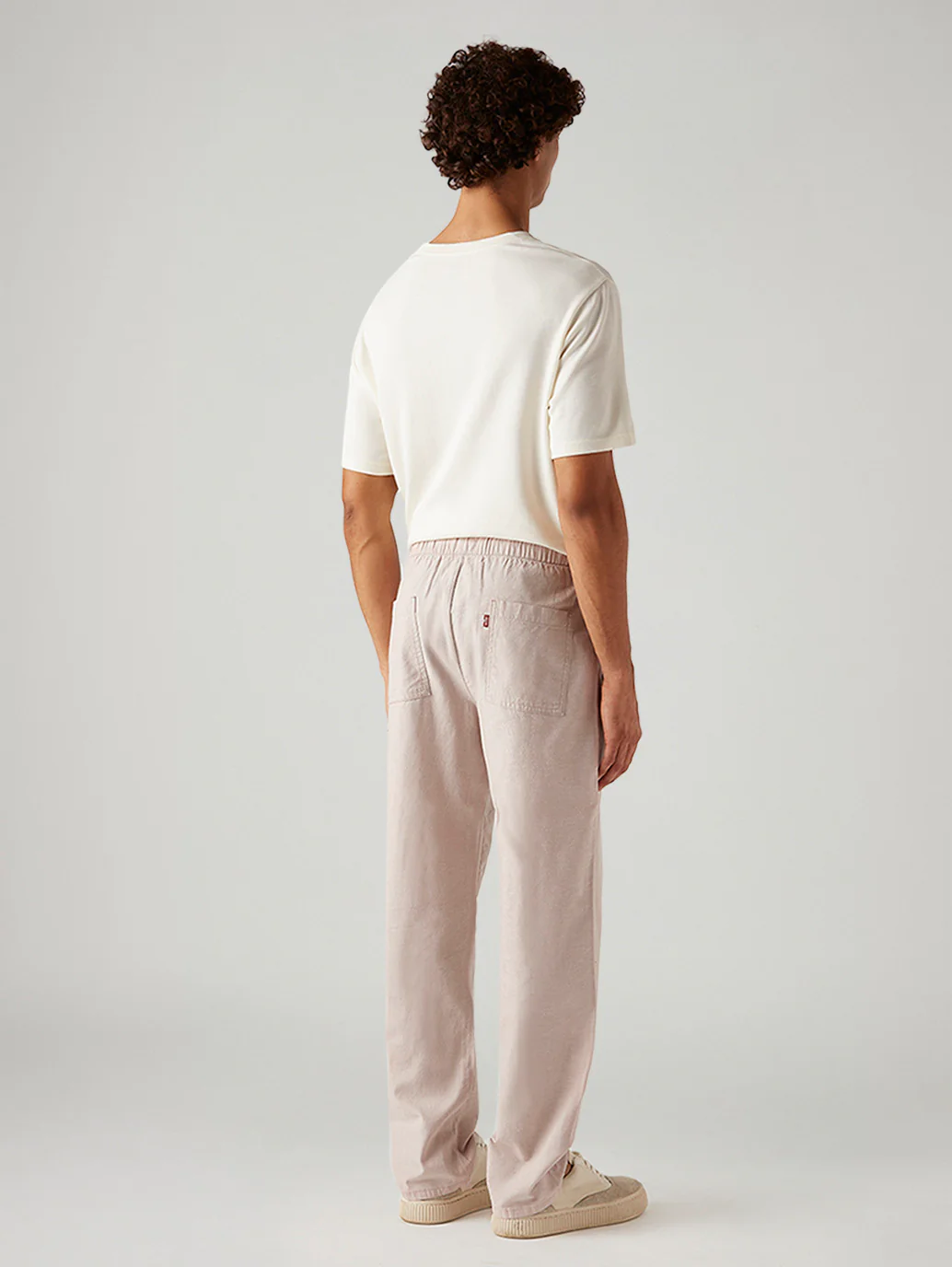 Men's Light Pink Loose Straight Fit Mid Rise Linen Chinos - Image 3