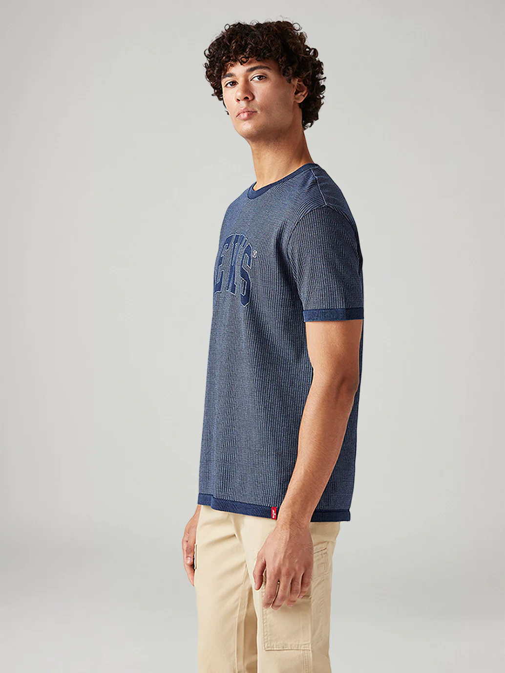 Men's Logo Printed Slim Fit Textured T-Shirt - Image 4