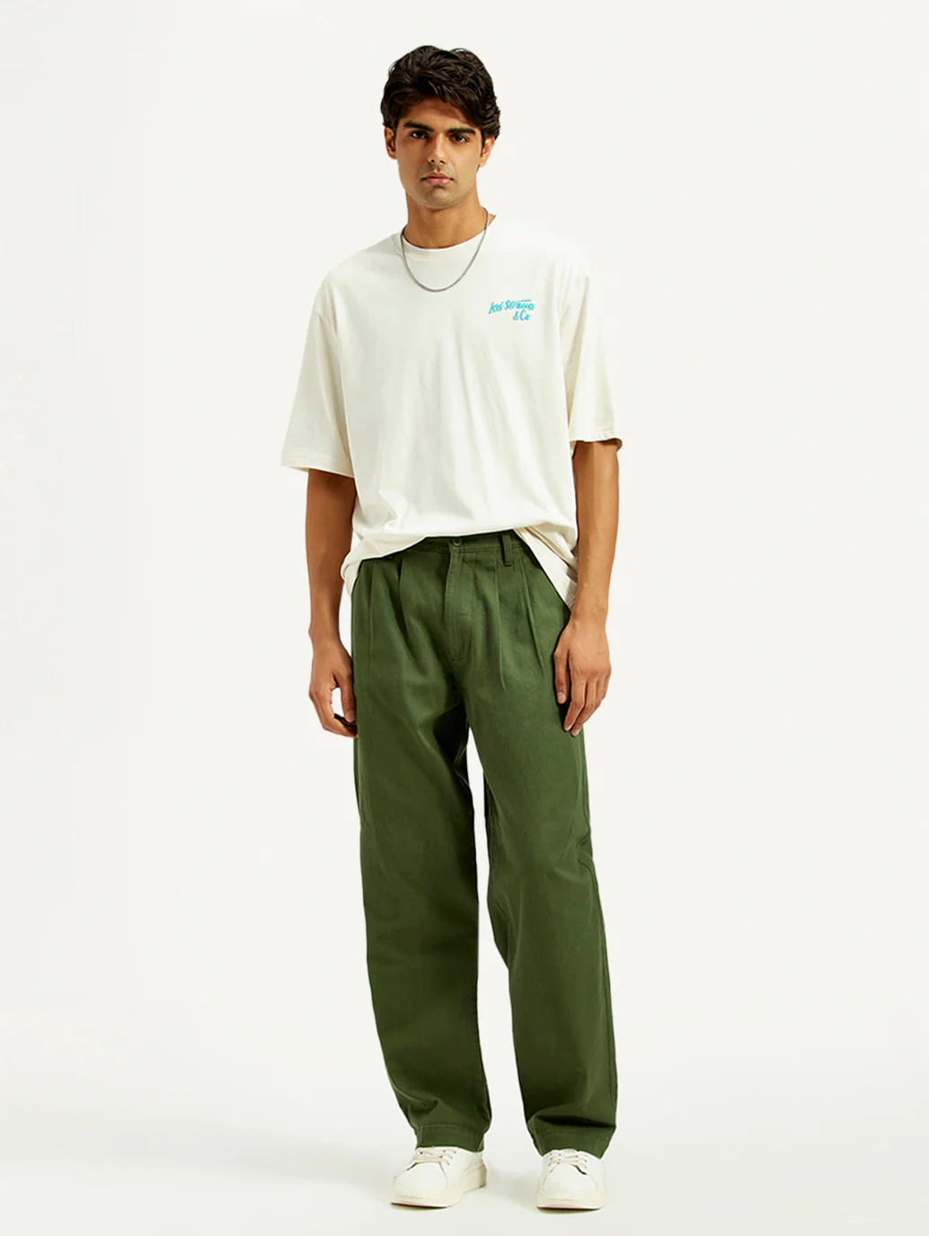 Men's Olive Green Loose Fit Mid Rise Chinos