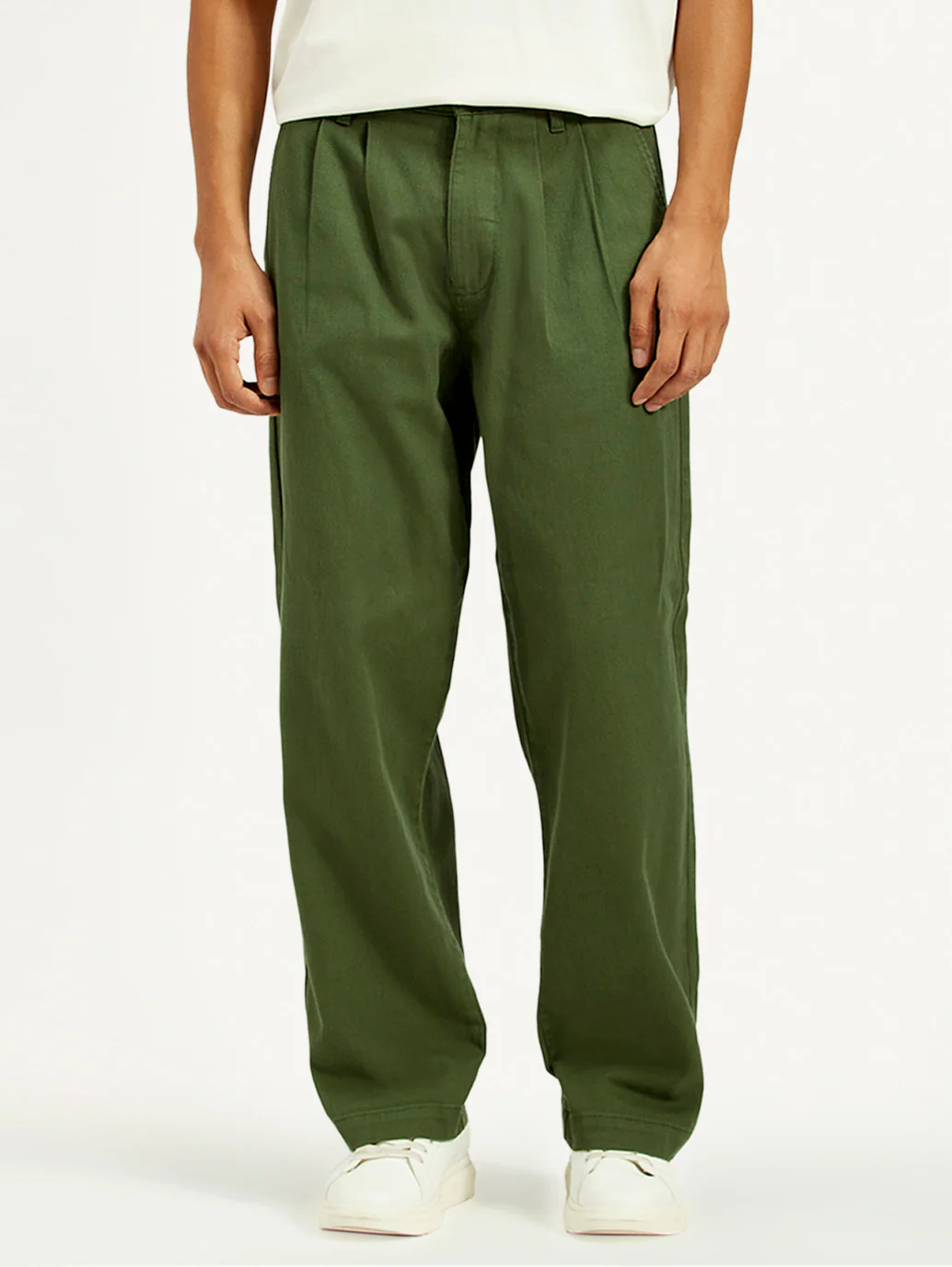 Men's Olive Green Loose Fit Mid Rise Chinos - Image 2