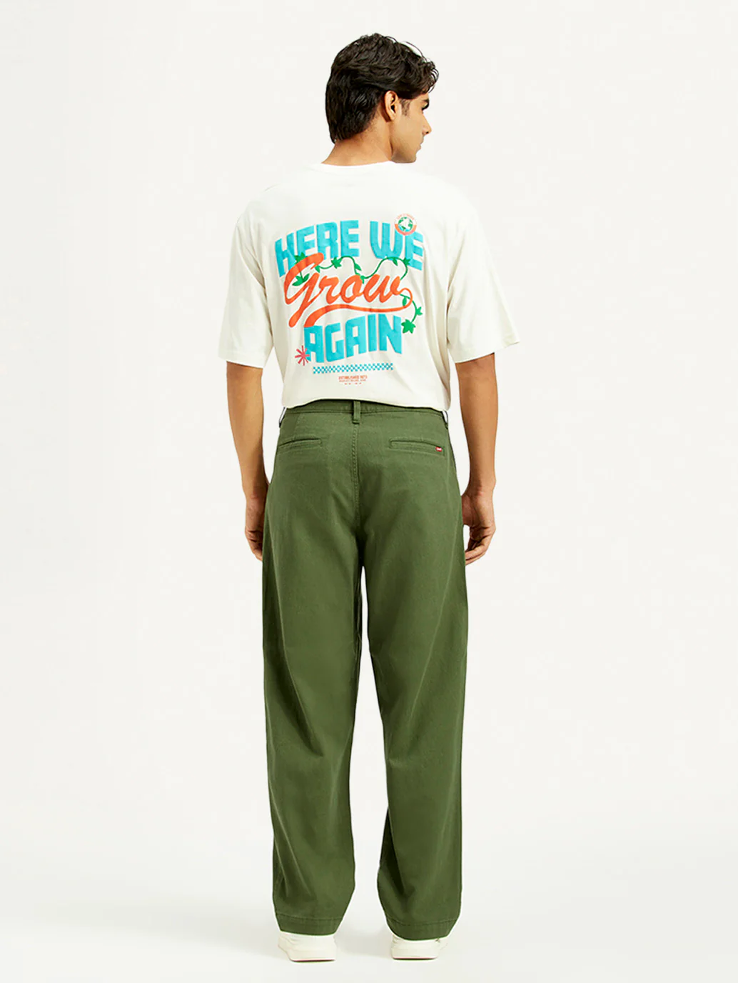 Men's Olive Green Loose Fit Mid Rise Chinos - Image 3