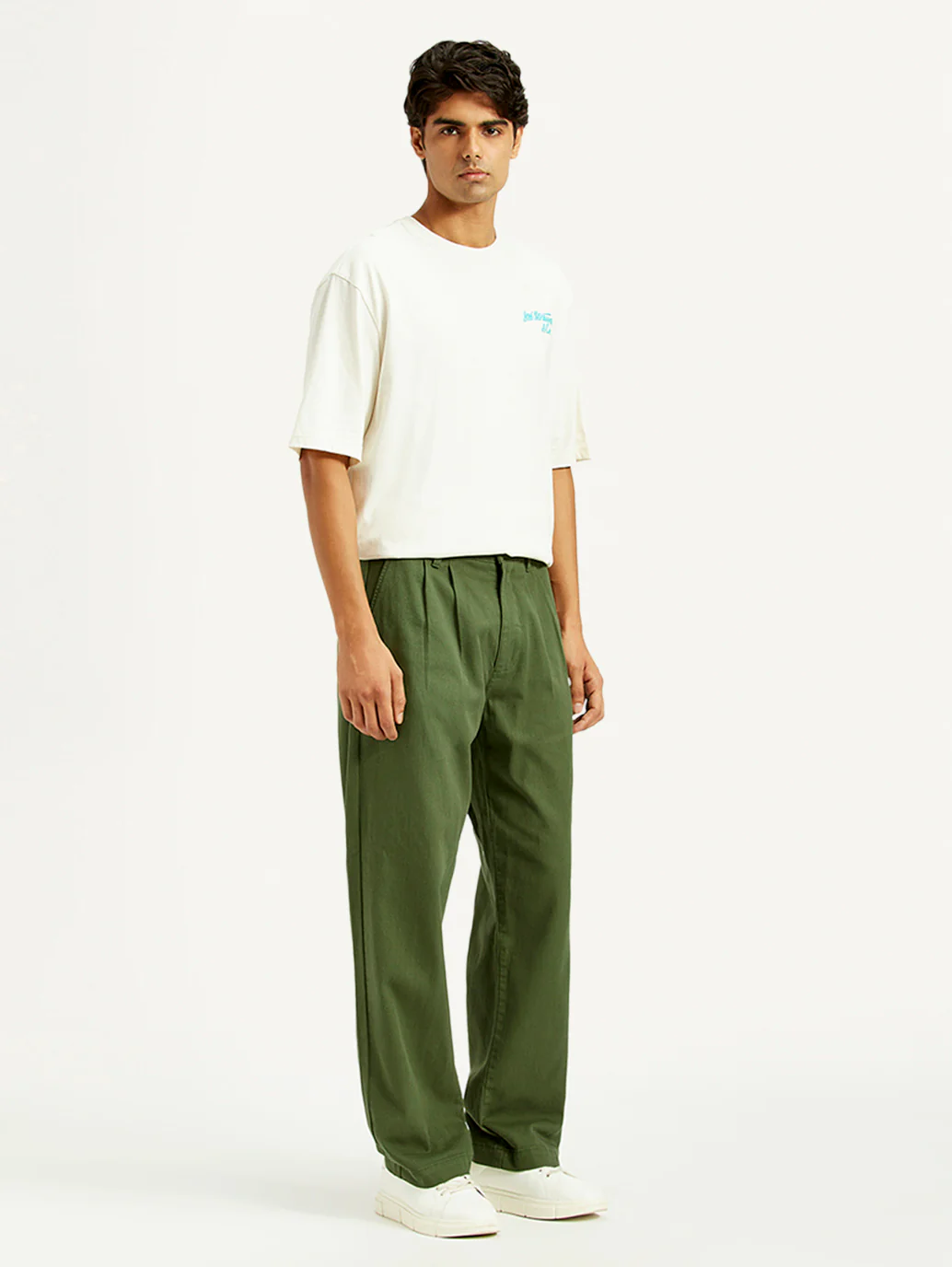 Men's Olive Green Loose Fit Mid Rise Chinos - Image 5