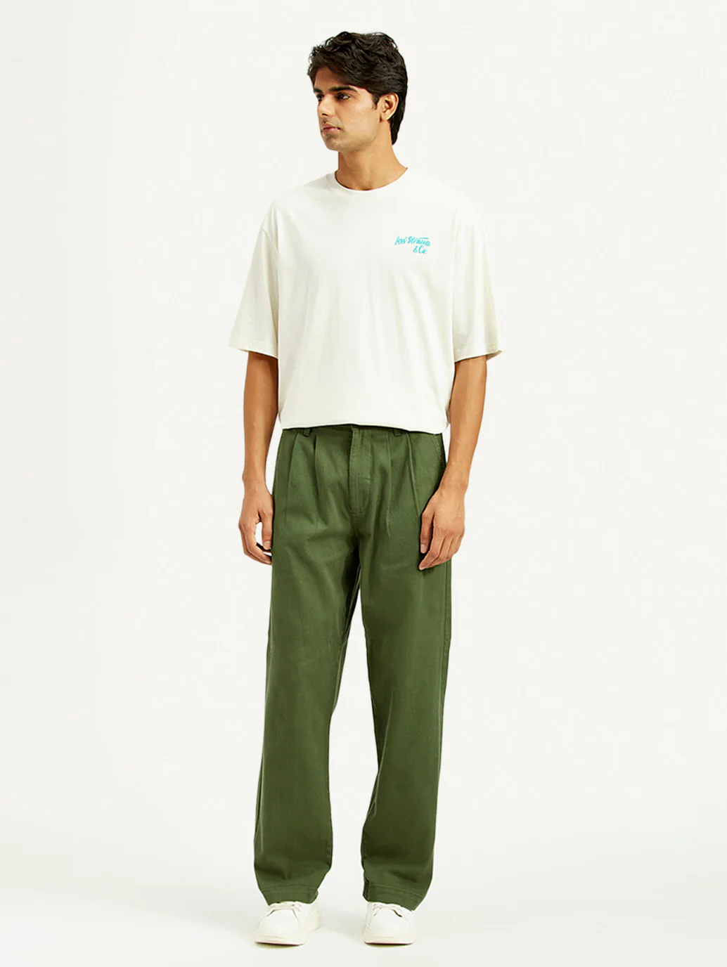 Men's Olive Green Loose Fit Mid Rise Chinos - Image 6