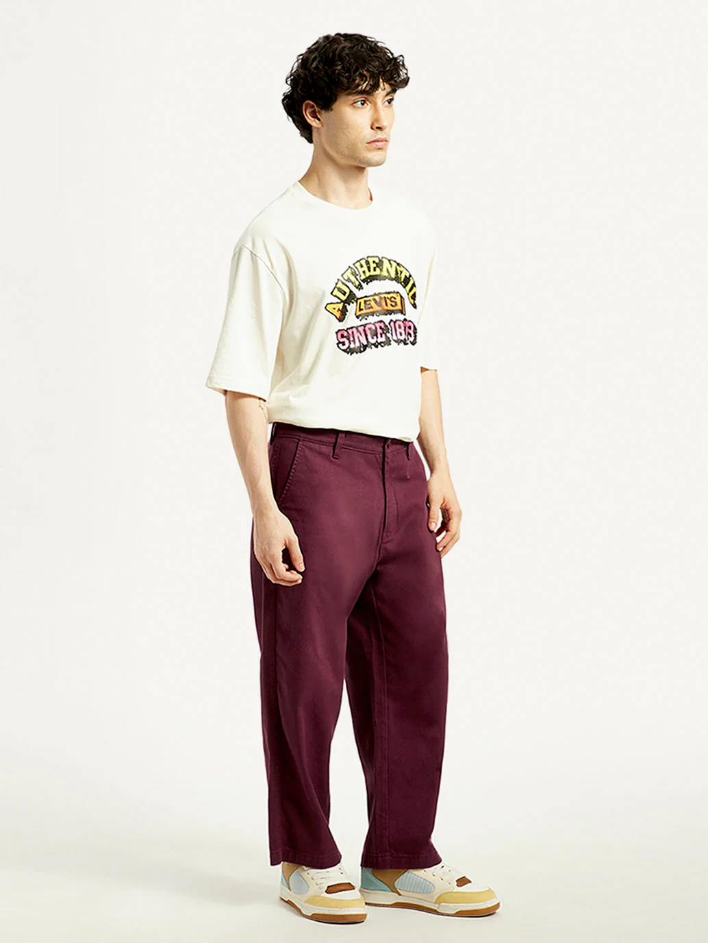Men's Maroon Loose Fit Mid Rise Chinos - Image 6
