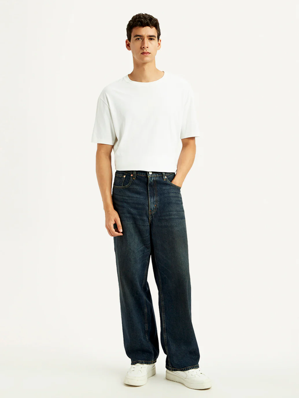 Men's Dark Blue Extra Baggy Loose Fit Mid Rise Jeans - Image 3