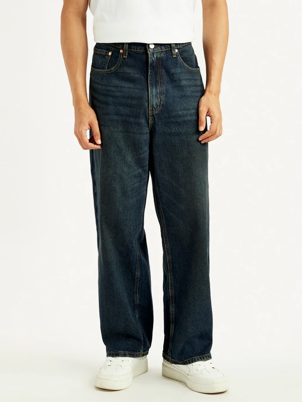 Men's Dark Blue Extra Baggy Loose Fit Mid Rise Jeans - Image 4
