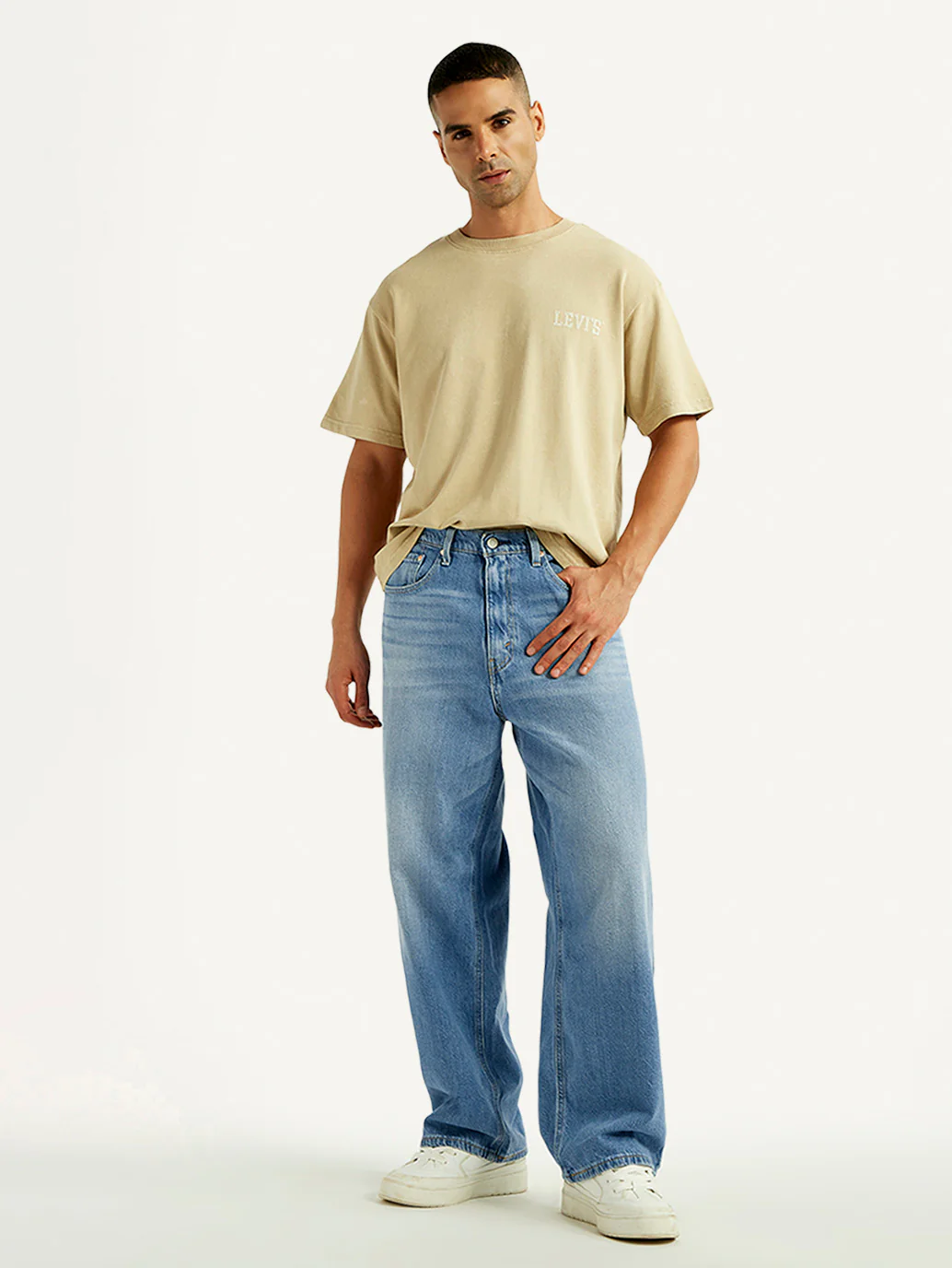Men's Light Blue Extra Baggy Loose Fit Mid Rise Jeans - Image 2