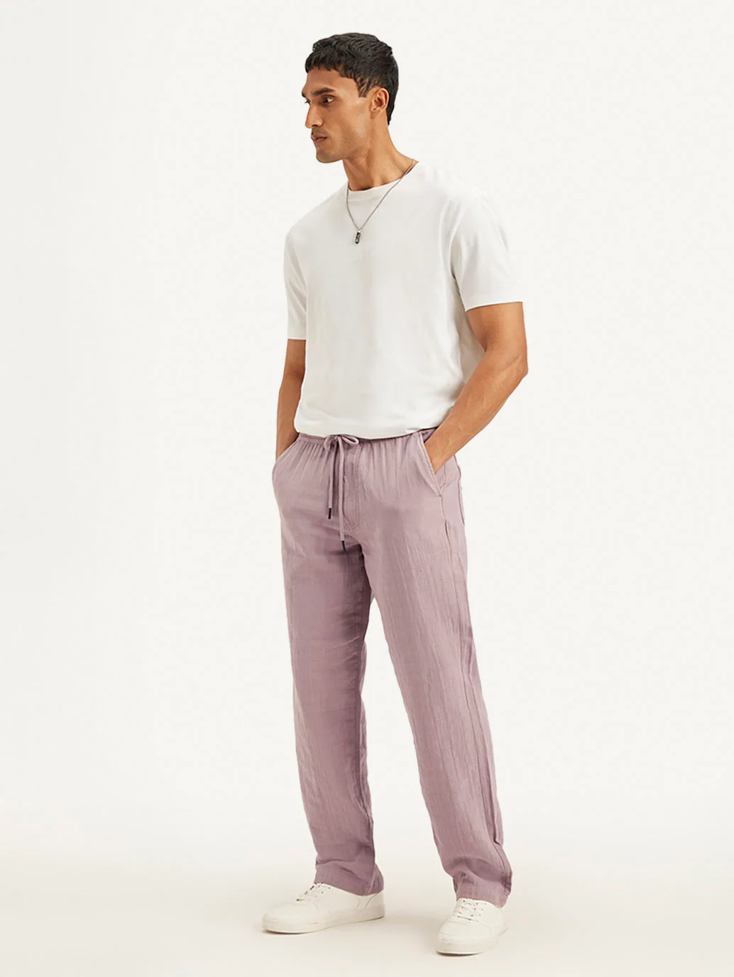 Men's Mauve Loose Straight Fit Chino Trousers