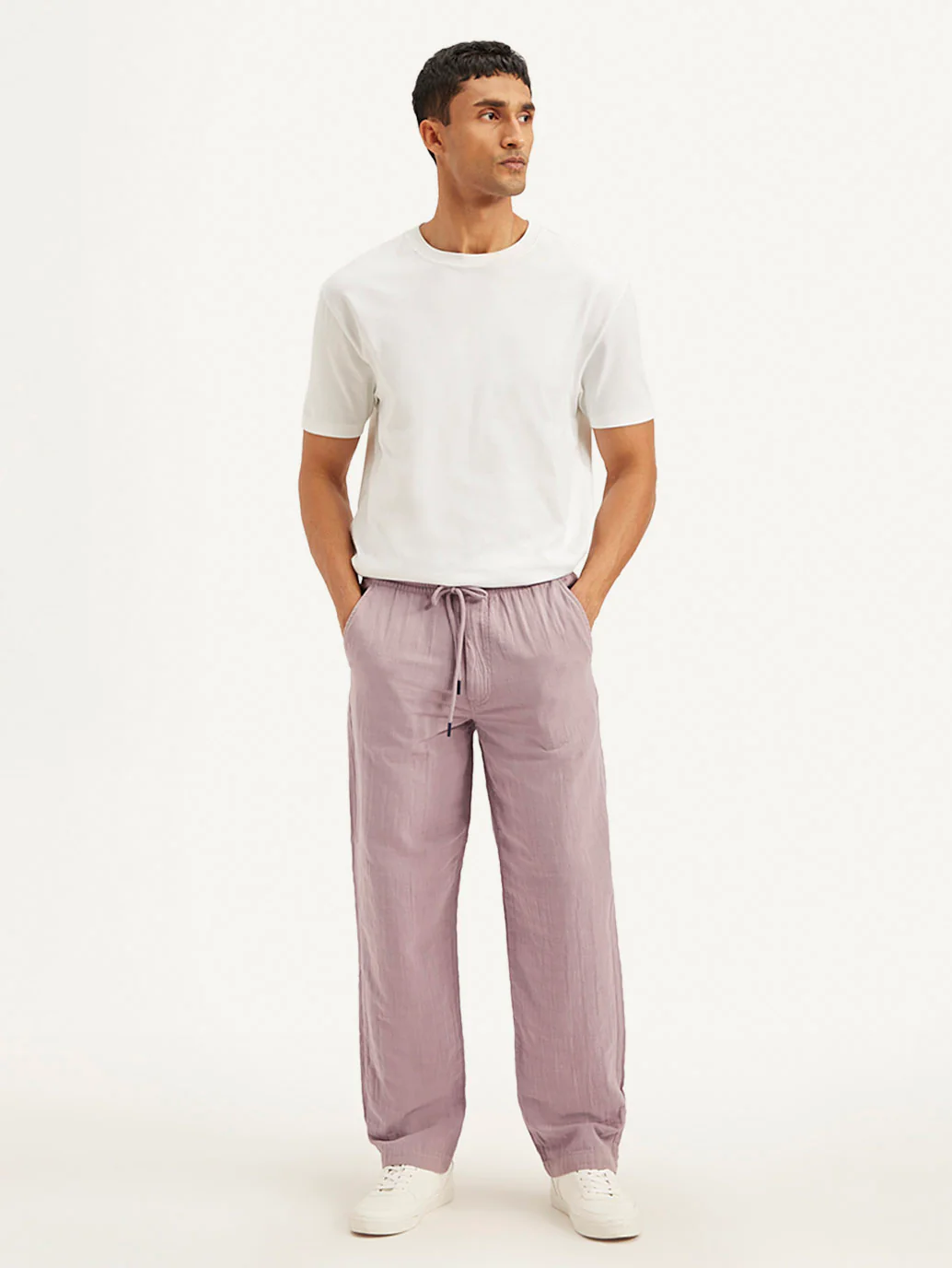 Men's Mauve Loose Straight Fit Chino Trousers - Image 2