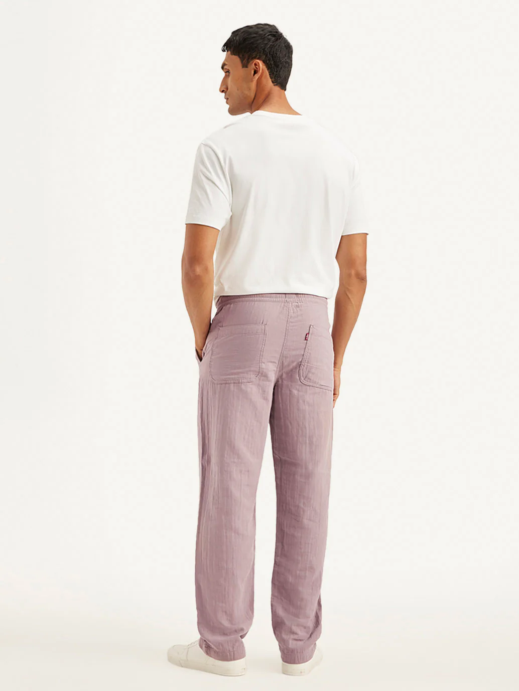 Men's Mauve Loose Straight Fit Chino Trousers - Image 3