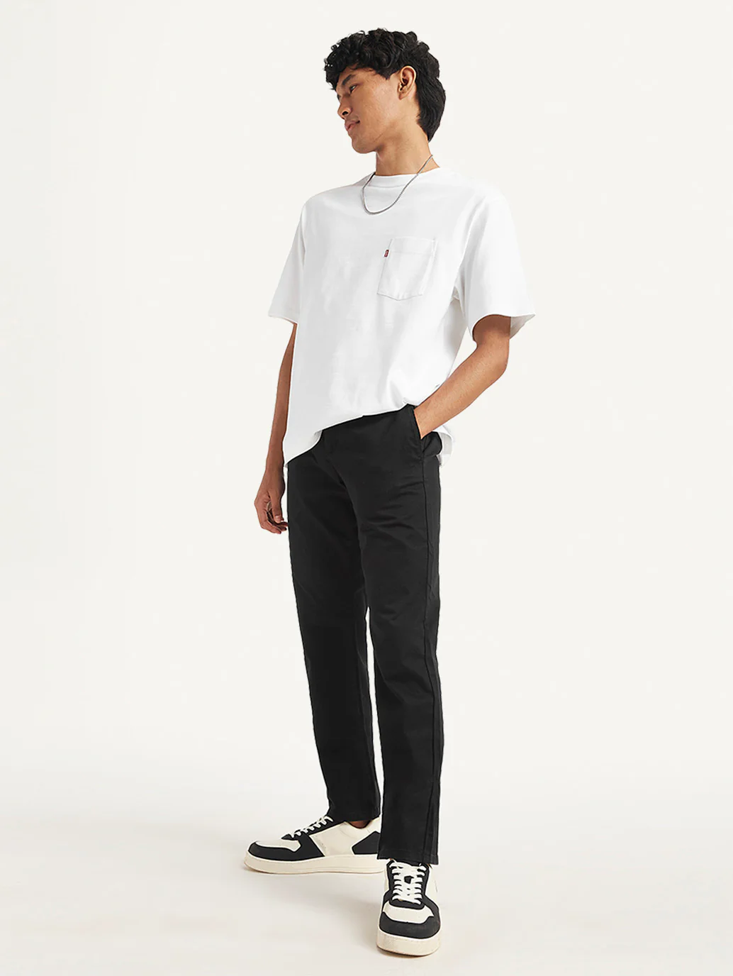 Men's Black Tapered Chino Trousers - Image 2