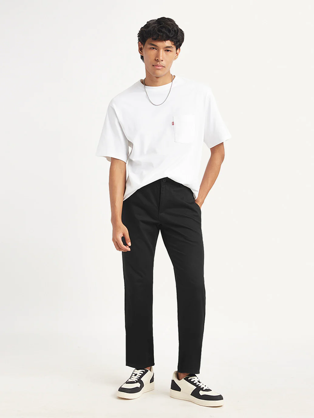 Men's Black Tapered Chino Trousers - Image 3