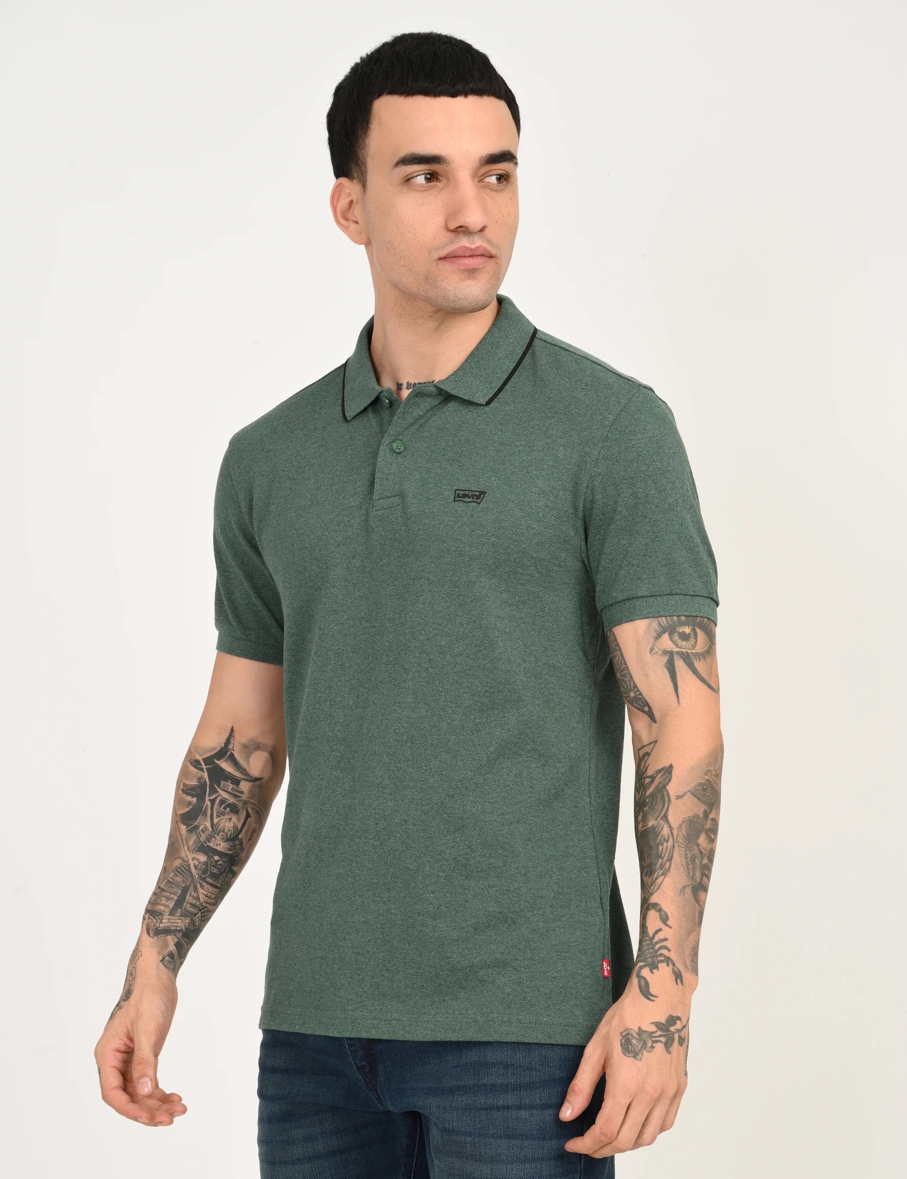Men's Green Slim Fit Polo T-shirt - Image 4