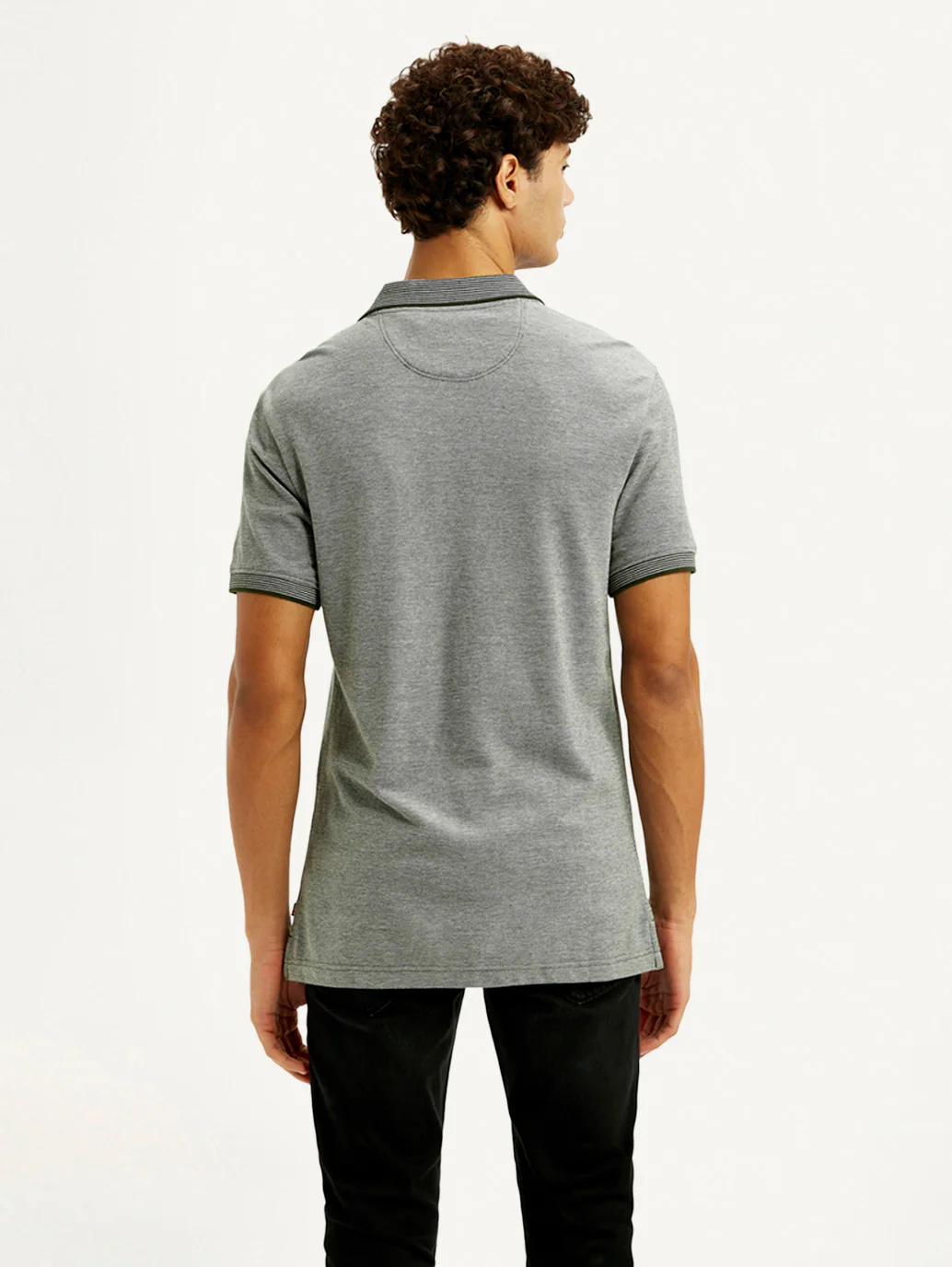 Men's Melange Grey Slim Fit Polo T-shirt - Image 4