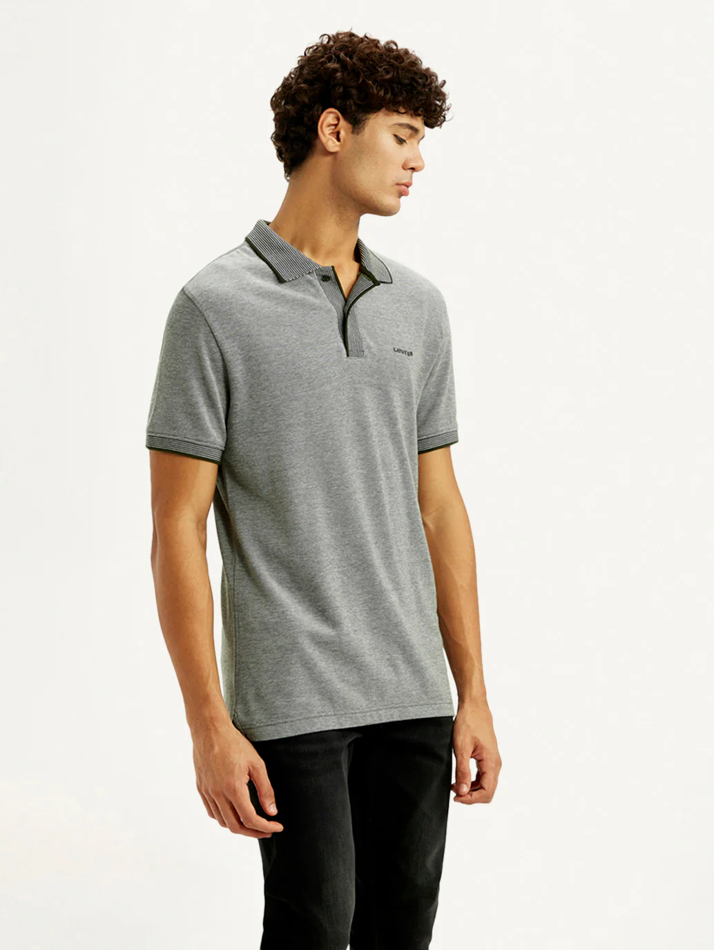 Men's Melange Grey Slim Fit Polo T-shirt - Image 6