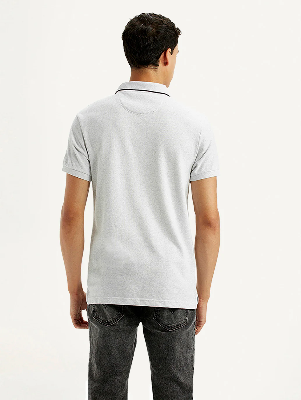 Men's Light Grey Slim Fit Polo T-shirt - Image 2
