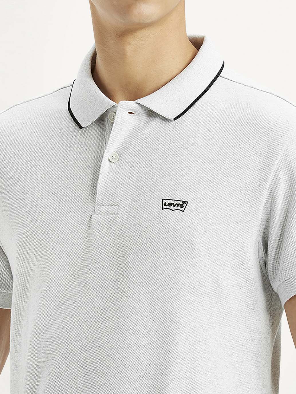 Men's Light Grey Slim Fit Polo T-shirt - Image 3