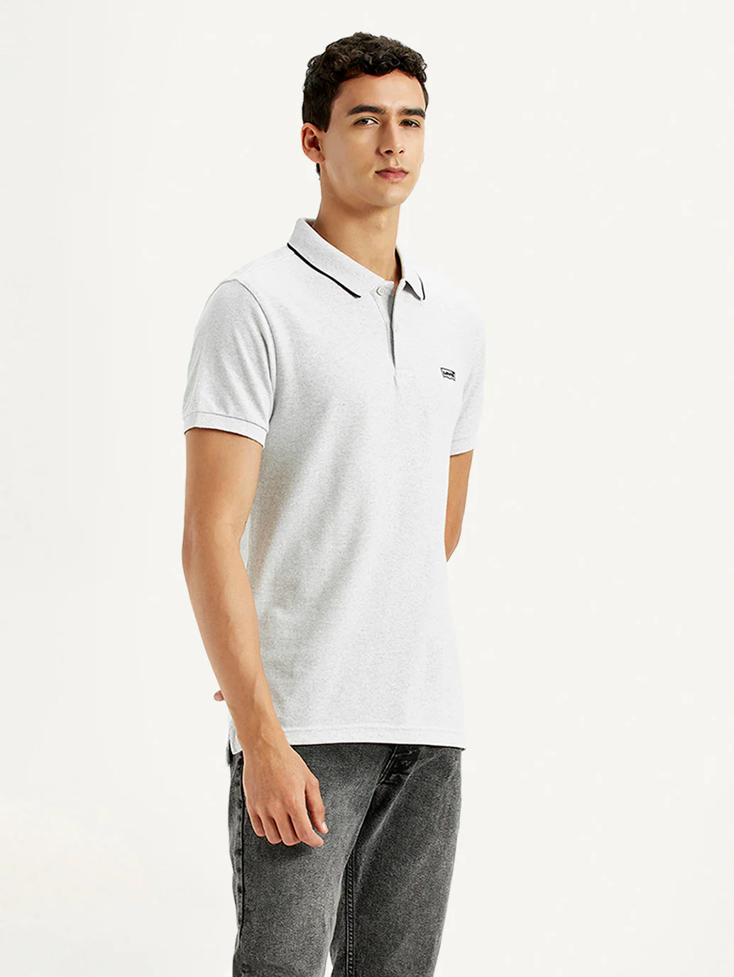 Men's Light Grey Slim Fit Polo T-shirt - Image 4