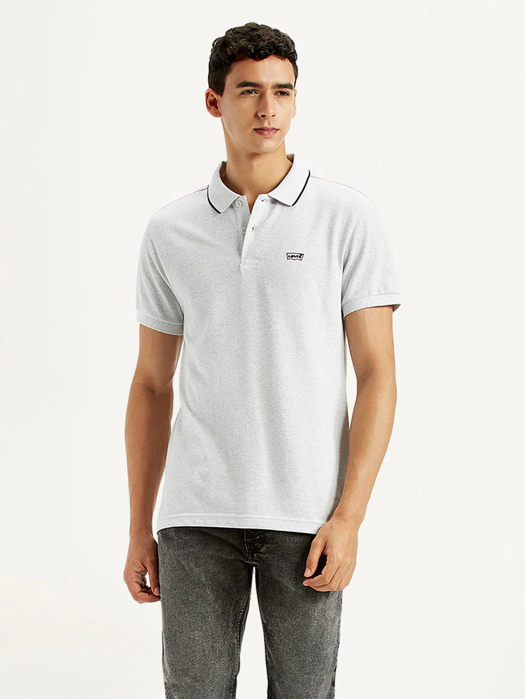 Men's Light Grey Slim Fit Polo T-shirt - Image 5
