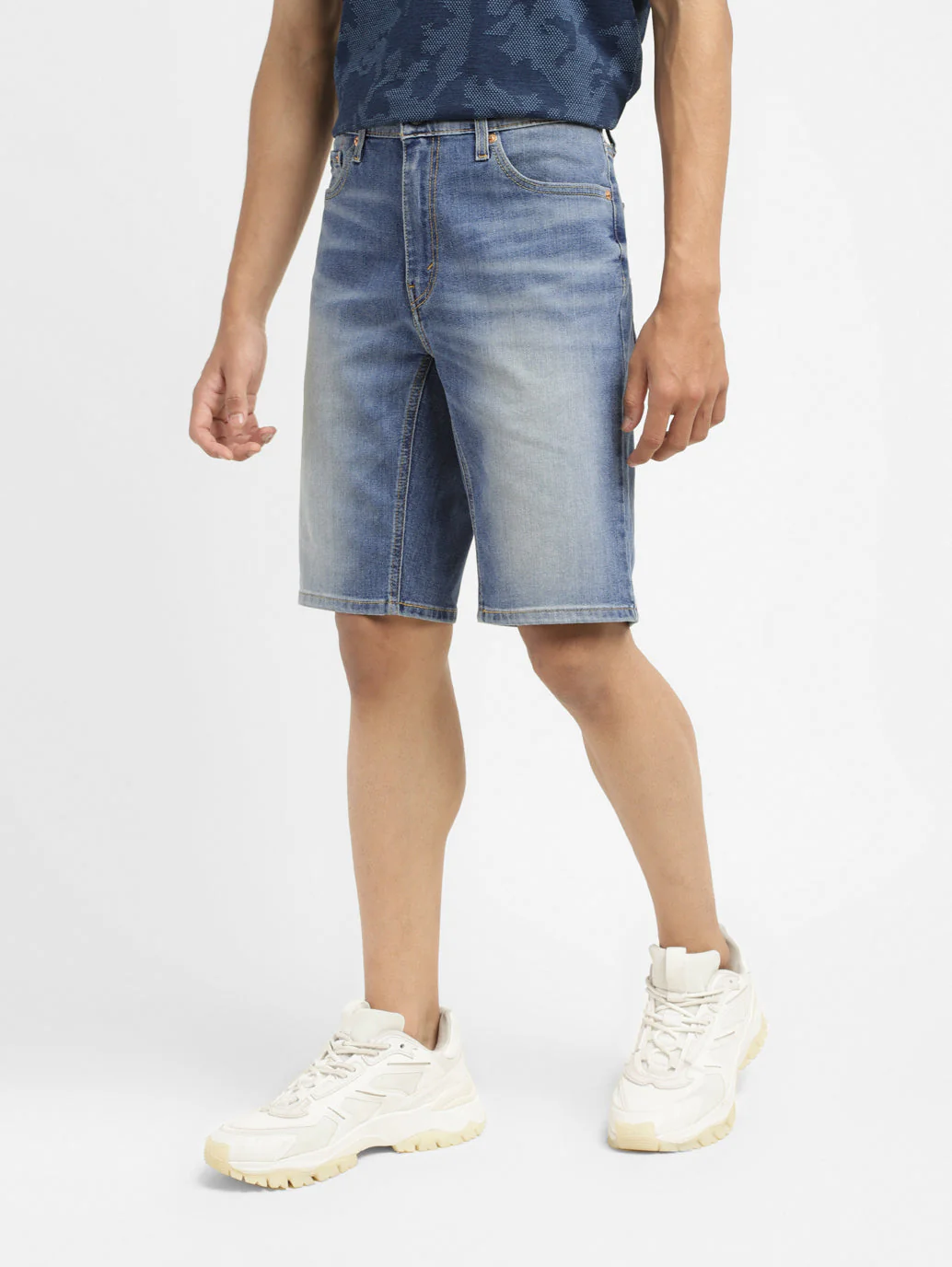 Men's Mid Indigo Skinny Fit Shorts - Image 5
