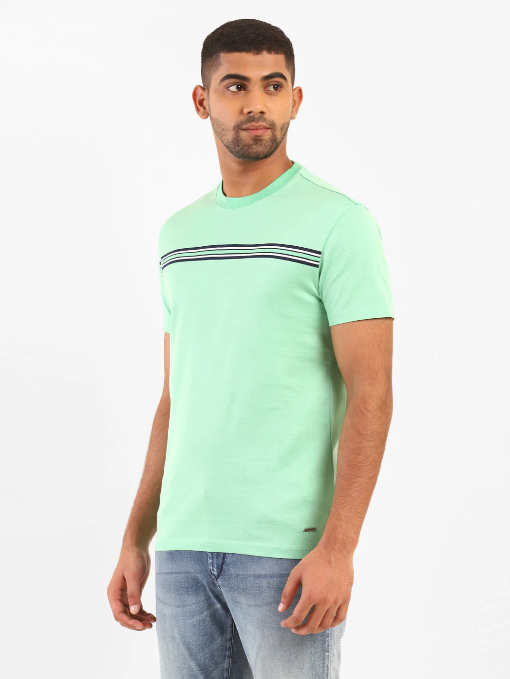 Men's Mint Green Self Design Crew Neck T-shirt - Image 3