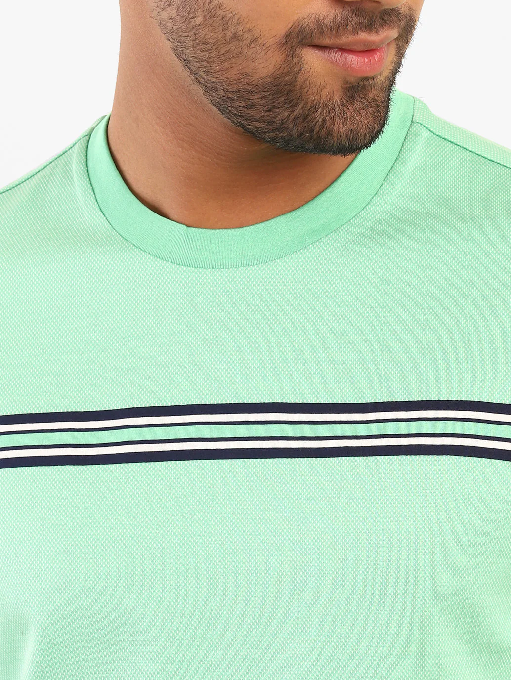 Men's Mint Green Self Design Crew Neck T-shirt - Image 4
