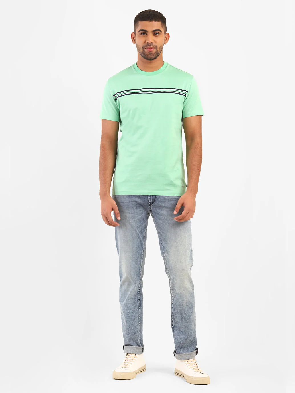Men's Mint Green Self Design Crew Neck T-shirt - Image 5