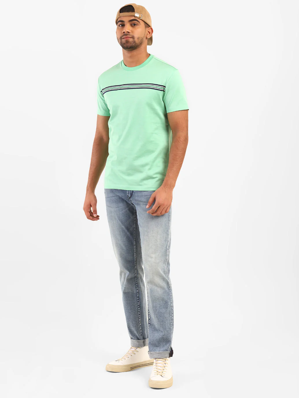 Men's Mint Green Self Design Crew Neck T-shirt - Image 6