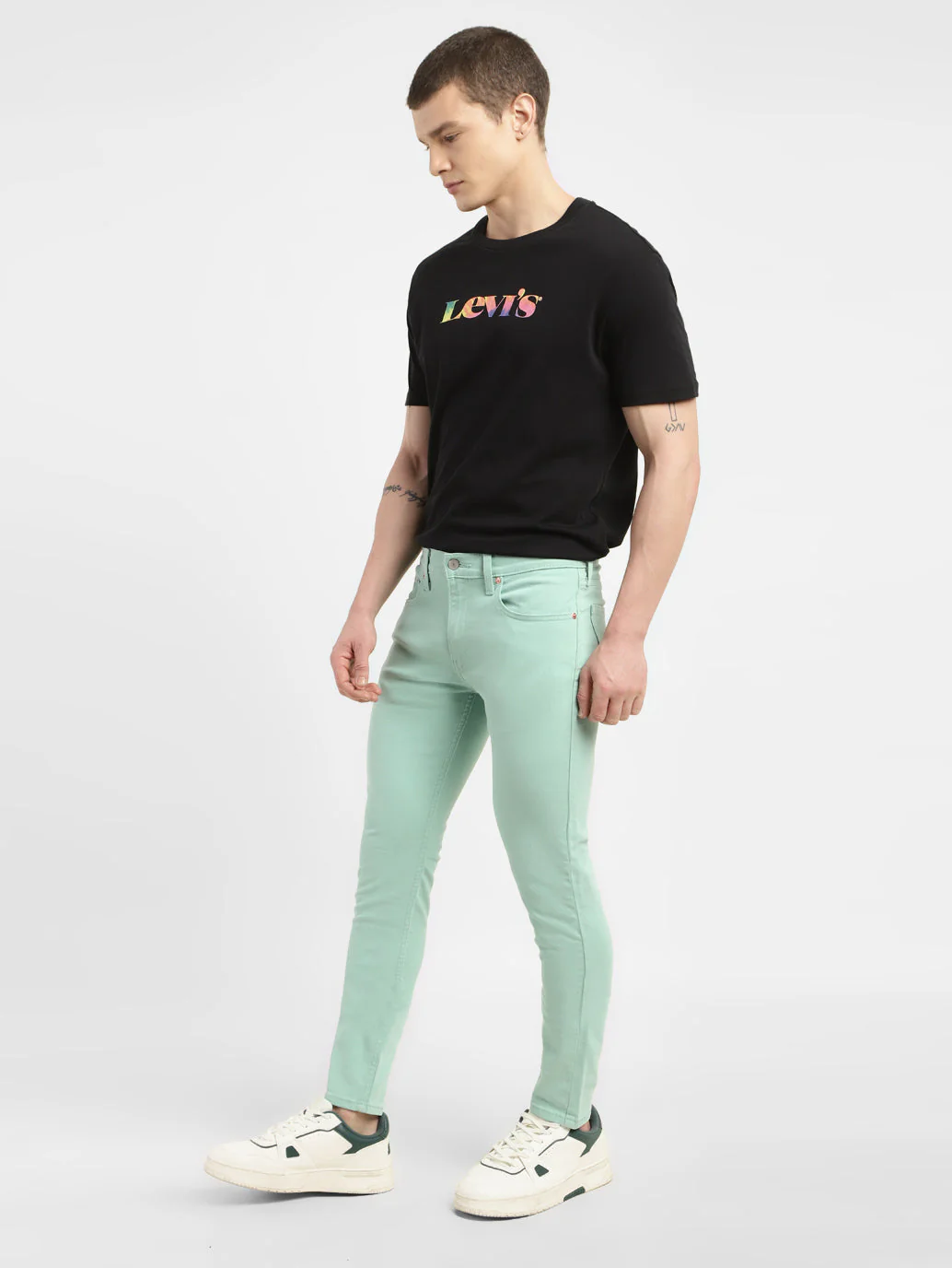Men's Mint Green Skinny Fit Mid Rise Jeans - Image 2